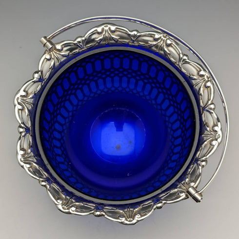 British Vintage Blue Inner Silver Plated Basket